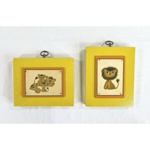 Vintage 1970's Lis Paludan Lion & Lion Cubs Mid Century Folk Art Nursery Decor